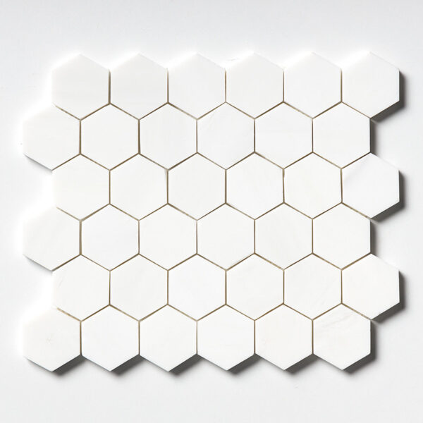 Snow White Honed Hexagon 2 Marble Mosaic